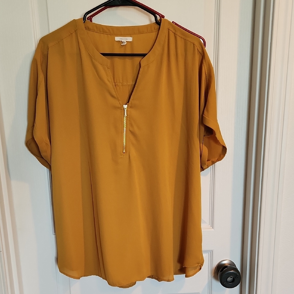 Mustard Yellow Women's Top with Zipper Detail